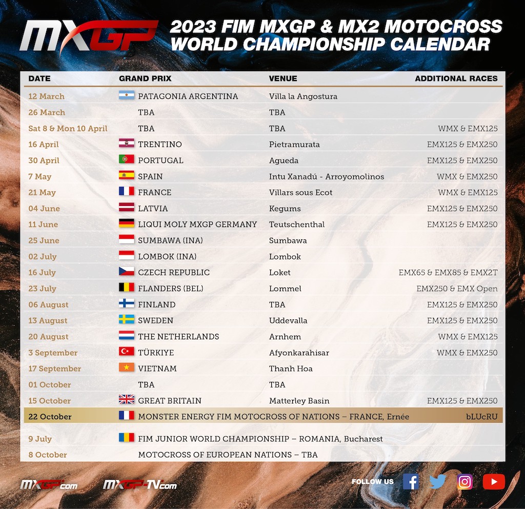 MXGP Calendario provvisorio 2023  Motocross.it